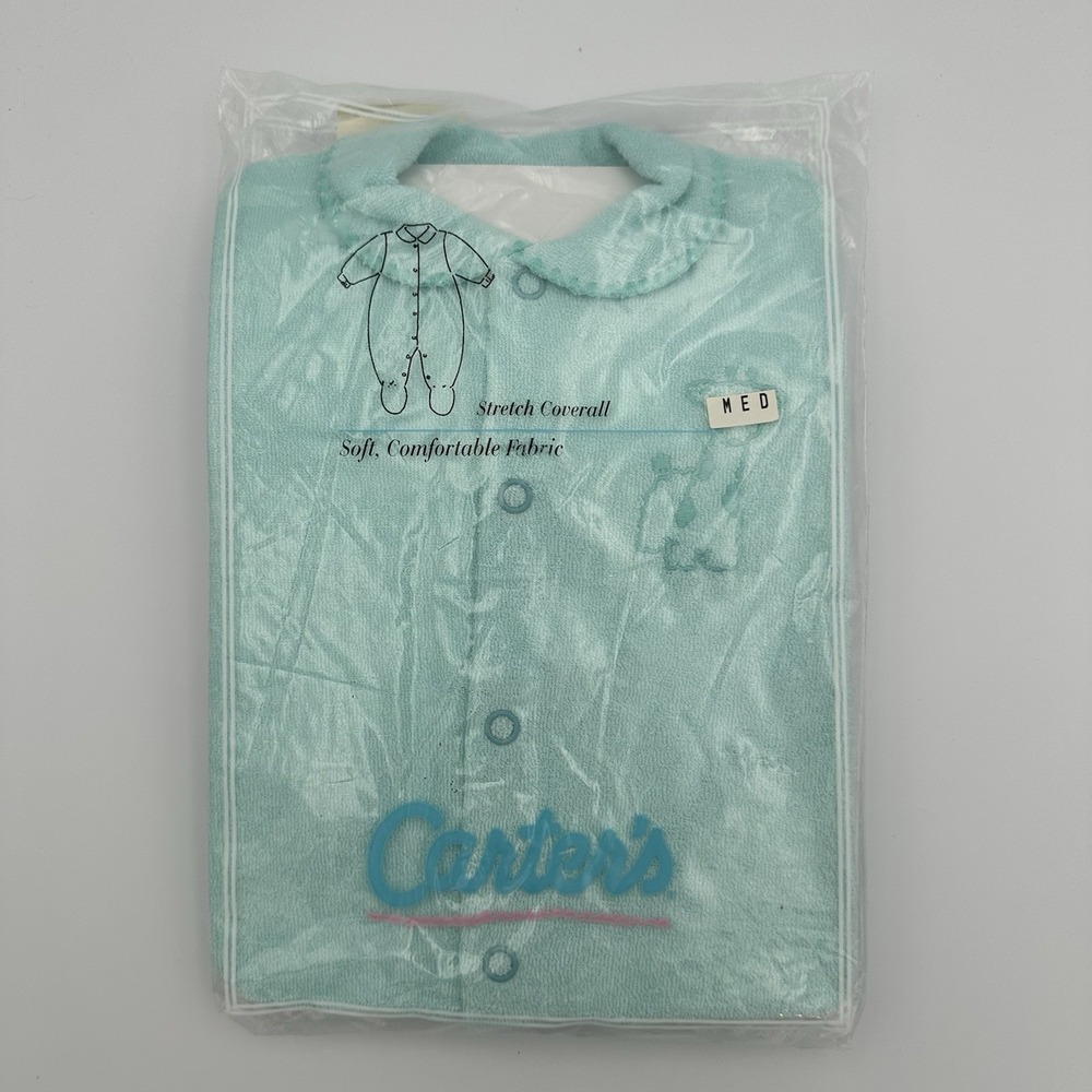 Vintage CARTER'S Baby Stretch Coverall Long Sleeve Snap Blue Giraffe Med. 3-6mos